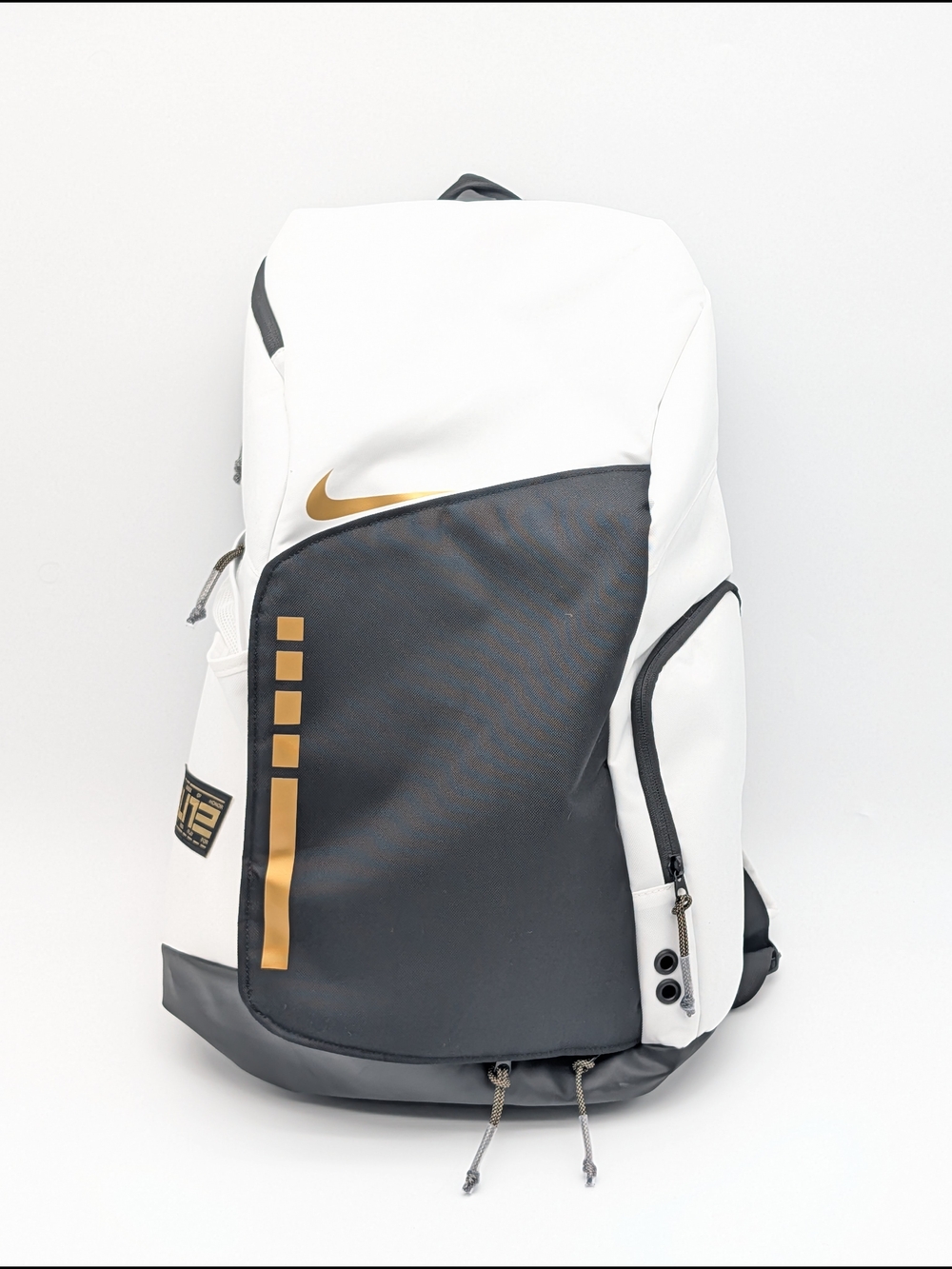 Nike Elite Large 32L Backpack White Black Gold Zip Shoe Compartment Basketball